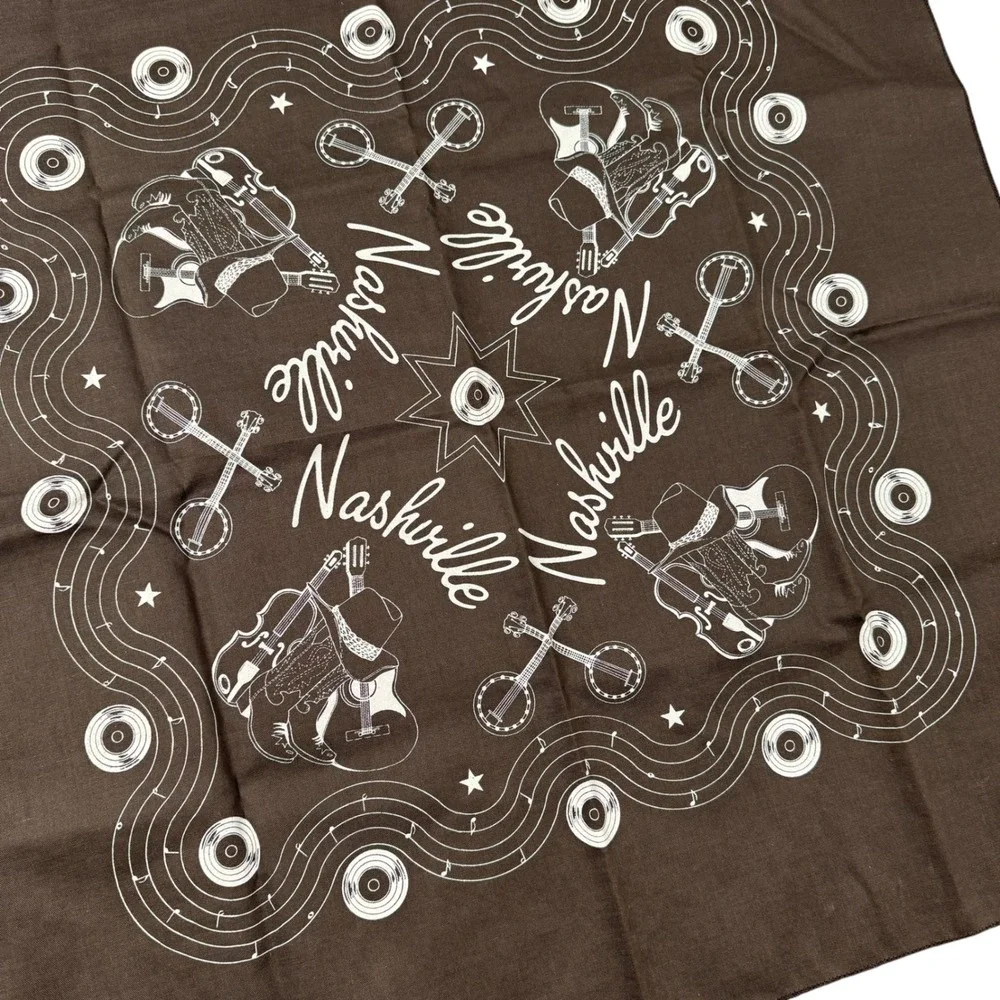 VTG Nashville Tennessee Country Music Bandana Brown Western Guitar‎ Fiddle Scarf